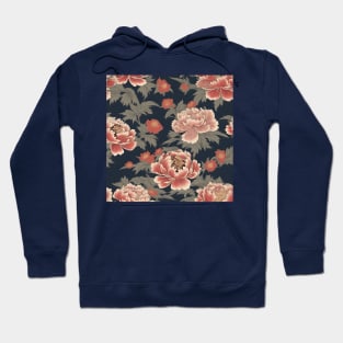 Japanese pink peony flower pattern, kimono design Hoodie